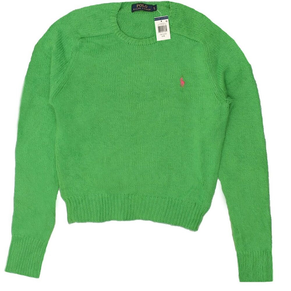 NEW $165 Polo Ralph Lauren Sweater! Green With Pink Polo Player Pure Cotton
